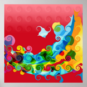 Póster Colorful Funky Retro Swirl Painting Abstract Art