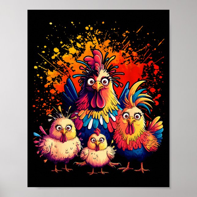 Póster Colorful Funny Chicken Art  (Frente)