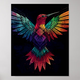 Póster Colorful Geometric Hummingbird Wall Art – Vibrant
