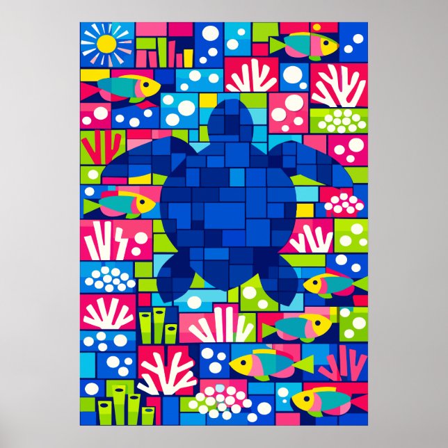 Póster Colorful Geometric Sea Turtle Mosaic (Frente)
