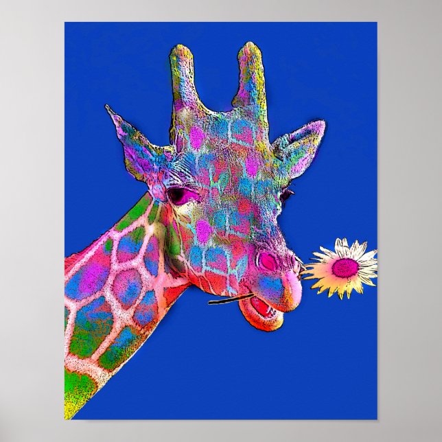 Póster Colorful Giraffe Sunflower (Frente)