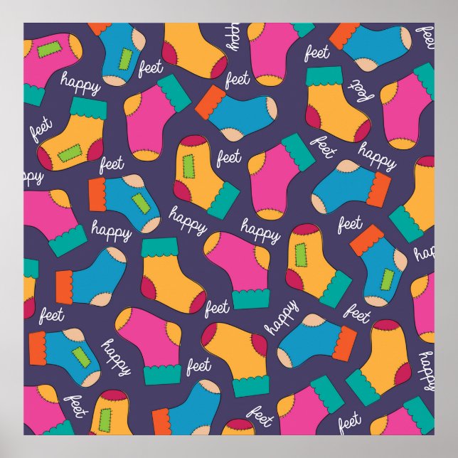 Póster Colorful Happy Feet Socks Pattern (Frente)