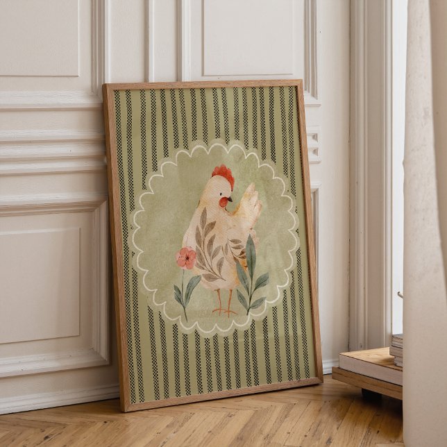 Póster Colorful Hen Nursery Wall Art (Chicken nursery wall art print for toddler room farmhouse decor)