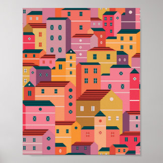 Póster Colorful houses pattern in flat design style