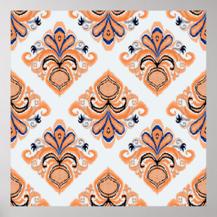 Póster Colorful ikat pattern in vintage style. Elegant et