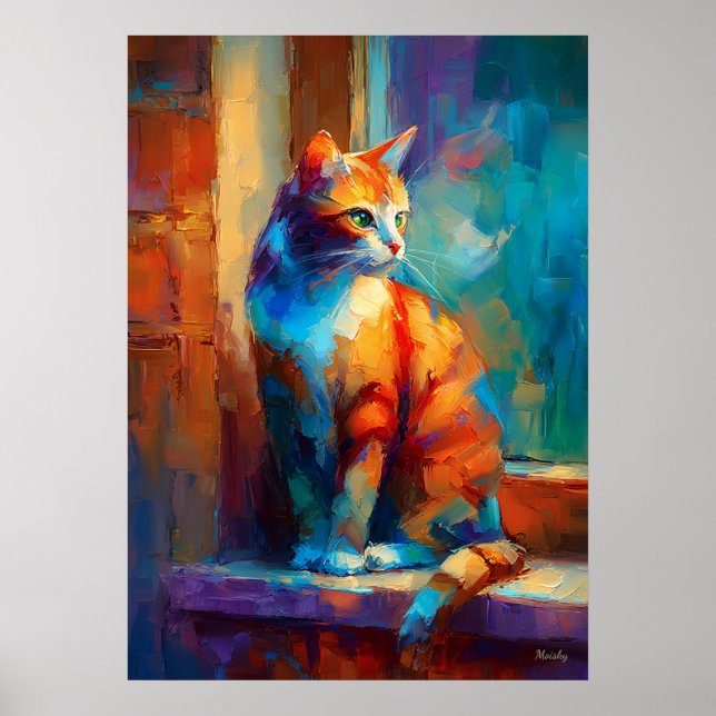 Póster Colorful Impressionist Cat Animal Painting (Frente)