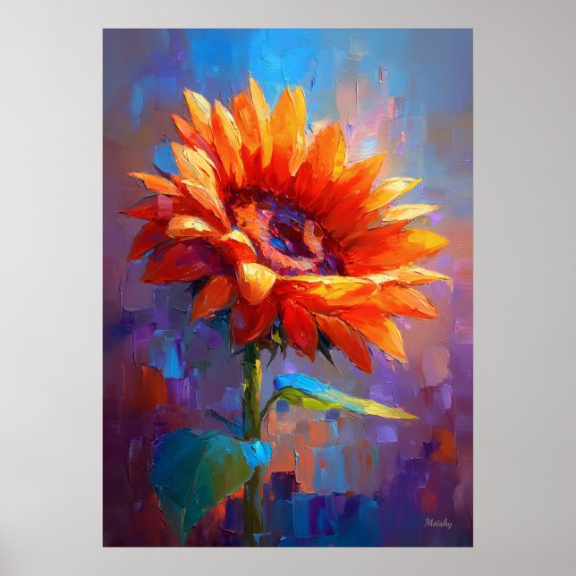 Póster Colorful Impressionist Sunflower Flower Painting (Frente)