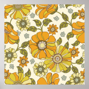 Póster Colorful Large Scale Hand-Drawn Floral vintage Sea