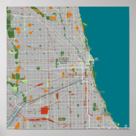 Póster Colorful map of Chicago