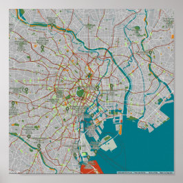 Póster Colorful map of Tokyo