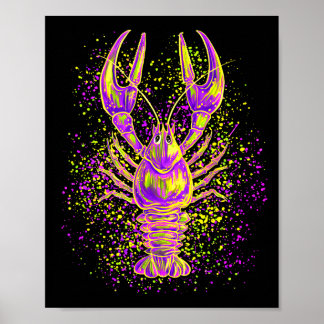 Póster Colorful Mardi Gras Crawfish Paint Louisiana Men W