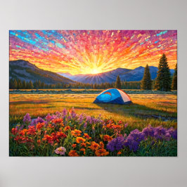 Póster Colorful Meadow Flowers Camping Tent Art