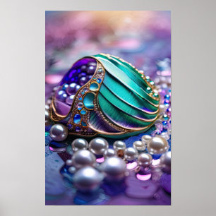 Póster Colorful Mermaid Teal Jewels Poster
