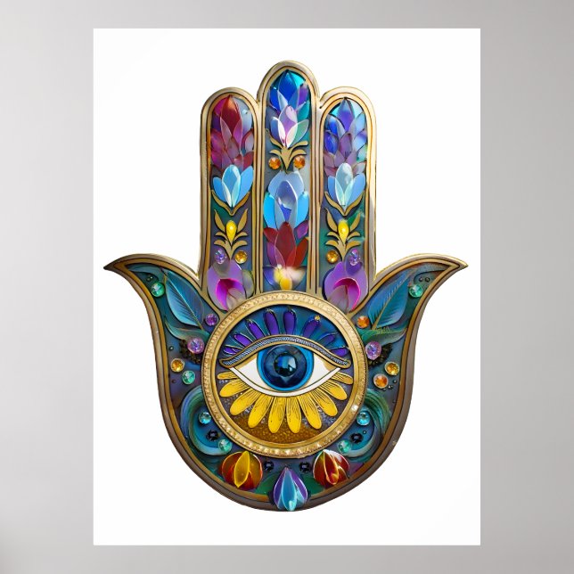 Póster Colorful Petals Leaves Hamsa Sapphire Third Eye (Frente)