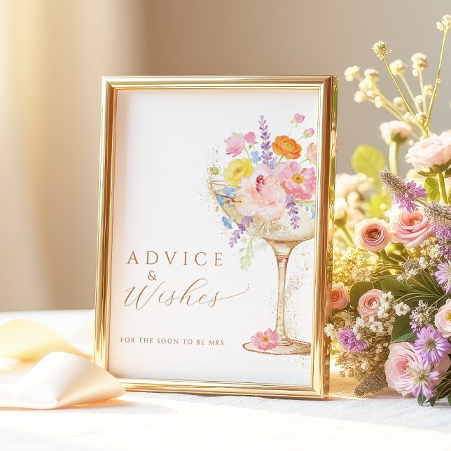 Póster Colorful Petals Prosecco Advice Wishes Table Sign (Subido por el creador)