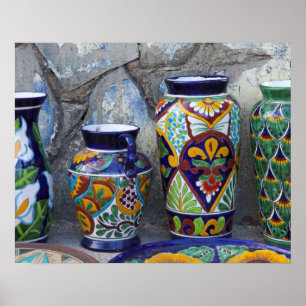 Póster Colorful pottery for sale in downtown Loreto,