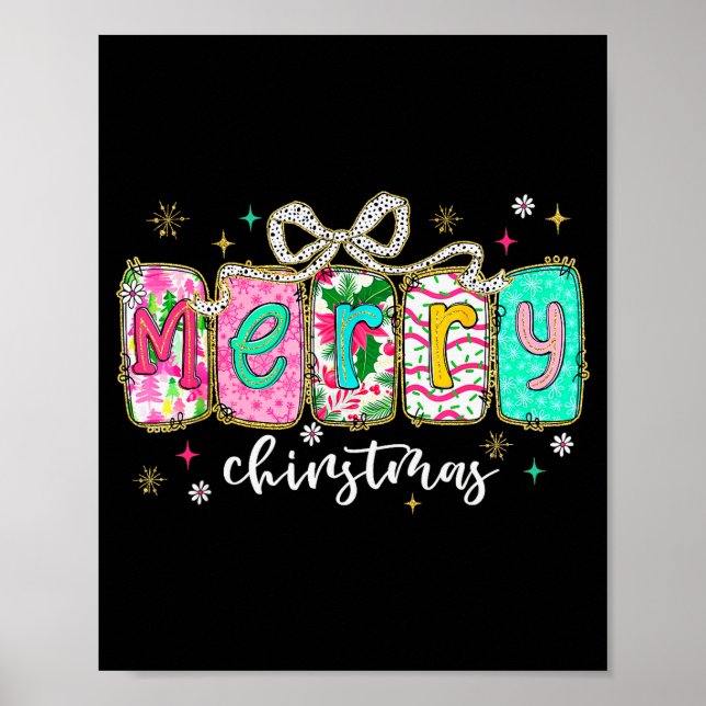Póster Colorful Preppy Merry Christmas Funny Coquette Bow (Frente)