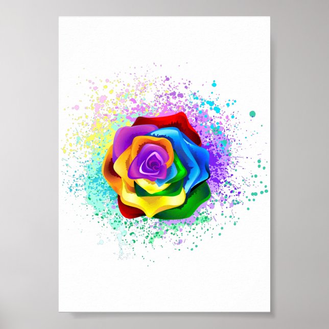 Póster Colorful Rainbow Rose (Frente)