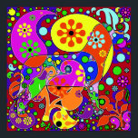 Póster Colorful Retro Paisley Pop Art Dog Poster<br><div class="desc">Bright retro colorful hippie flowers with a hidden doggy. For more colorful  wall art visit the rest of this shop!</div>