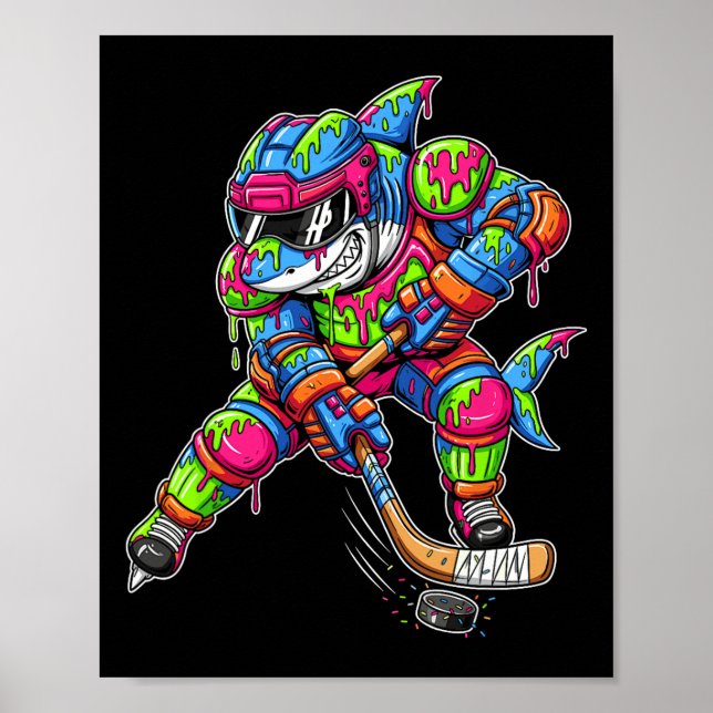 Póster Colorful Shark Hockey Ice Cream Drip Player  (Frente)
