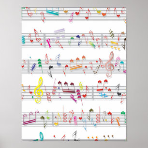 Póster Colorful Sheet Music Notes