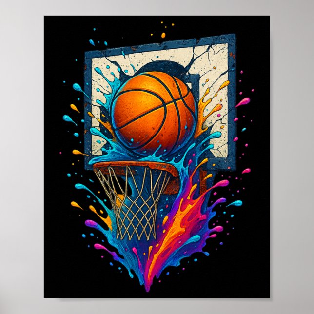 Póster Colorful Sketll Slam Dunk Splash Hoop Ckboard  (Frente)