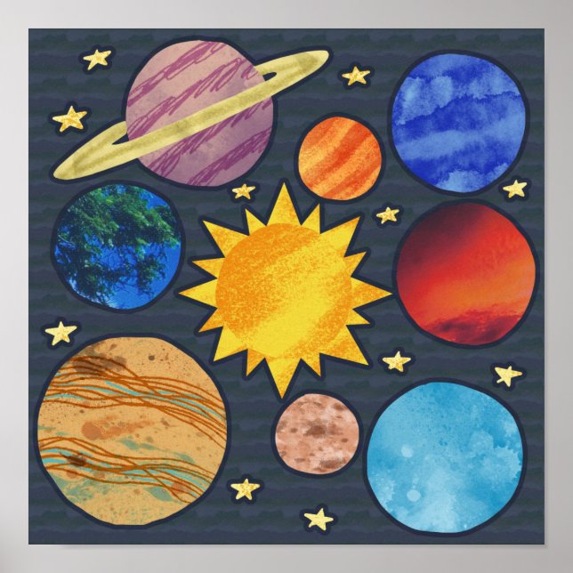 Póster Colorful Solar System (Frente)