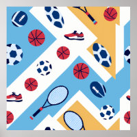 Colorful Sports Pattern – Balls, Rackets & Sneaker