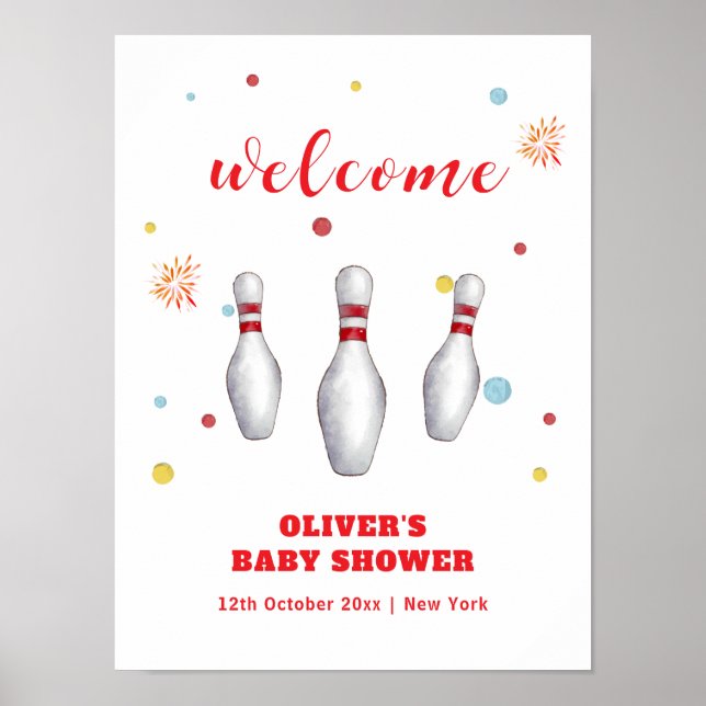 Póster Colorful Strike Up Bowling Baby Shower Welcome (Frente)