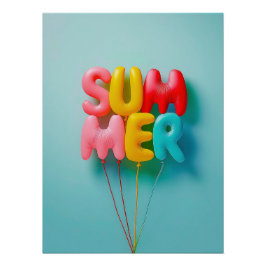 Póster Colorful "Summer" Balloons on Bright Sky Blue