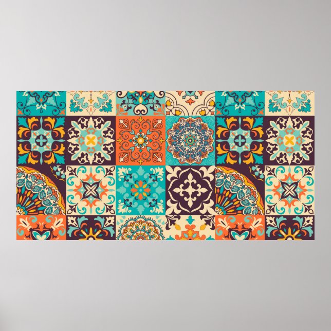 Póster Colorful tiles Azulejos. Traditional Portuguese or (Frente)