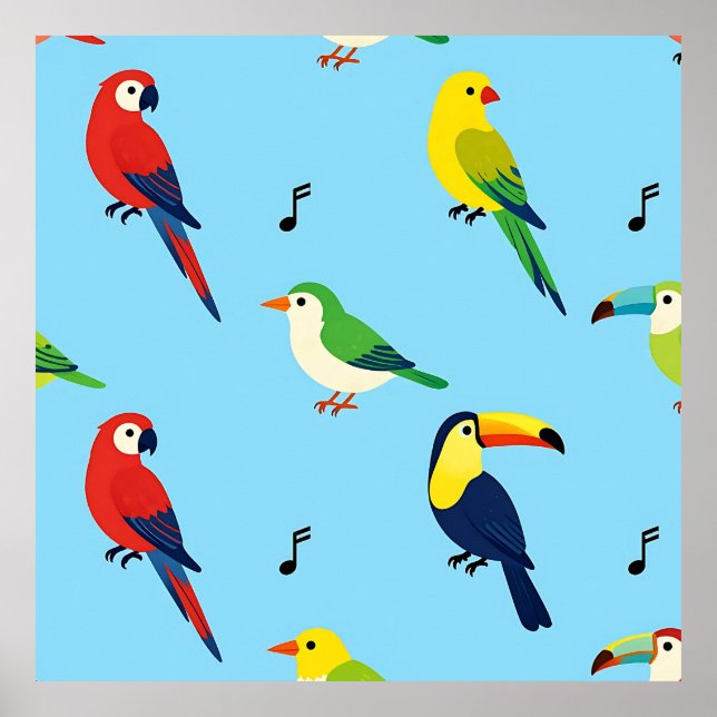 Póster Colorful Tropical Birds Pattern (Frente)