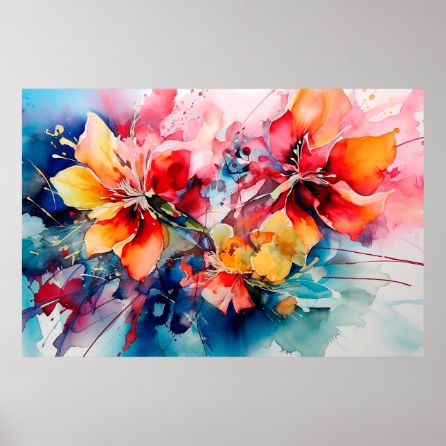 Póster Colorful Watercolor Flowers Vibrant Art (Frente)