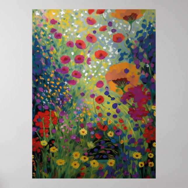 Póster Colorful Wildflower Field Art Vibrant Floral Paint (Frente)