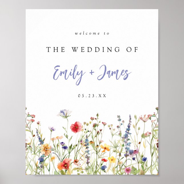 Póster Colorful Wildflower Wedding Welcome (Frente)