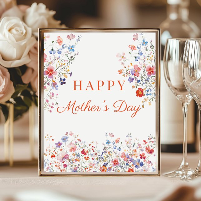 Póster Colorful Wildflowers Happy Mother's Day table sign (Elegant Colorful Wildflowers hAPPY Mother's Day Poster decoration table)