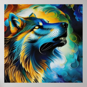 Póster Colorful Wolf Howl