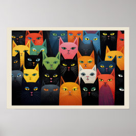 Póster Colorida actitud de gatos en gatos