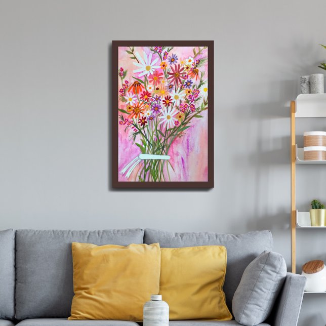 Póster Colorida acuarela Bouquet Daisies Art (Colorful Watercolor Bouquet Daisies Art Poster
)