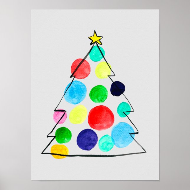 Póster Colorida acuarela de árbol de Navidad (Frente)