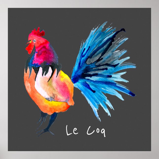 Póster Colorida acuarela de gallo Le Coq poster animal (Frente)