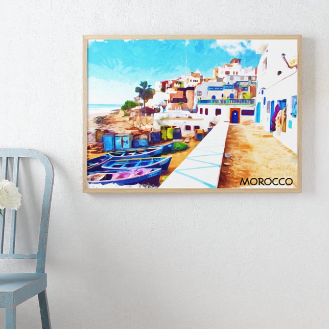 Póster Colorida acuarela de viajes de Marruecos (morocco vintage travel poster)
