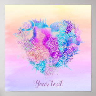 Póster Colorida acuarela Doodle Heart