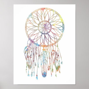 Póster Colorida acuarela Whimsical Dream Catcher