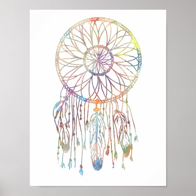 Póster Colorida acuarela Whimsical Dream Catcher (Frente)