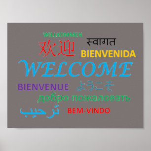 Póster Colorida bienvenida a varios idiomas