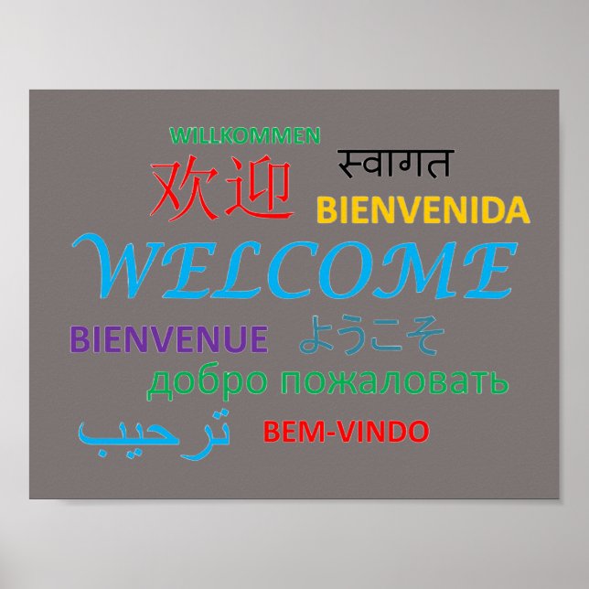 Póster Colorida bienvenida a varios idiomas (Frente)