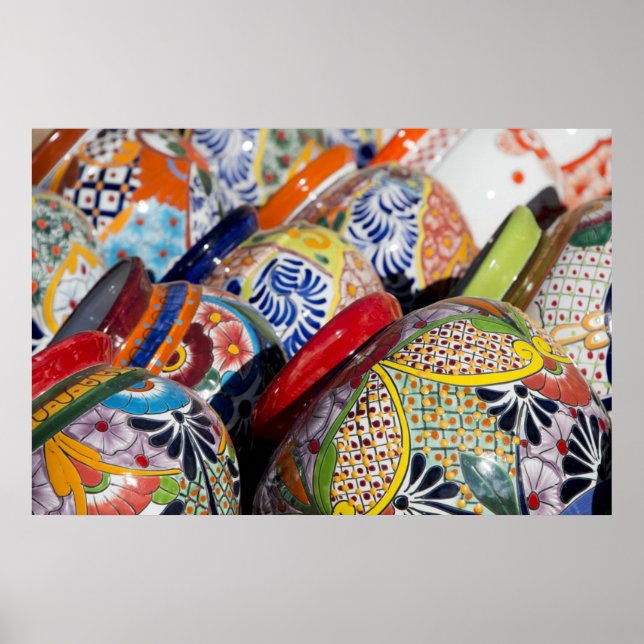 Póster Colorida cerámica tradicional mexicana pintada a m (Frente)