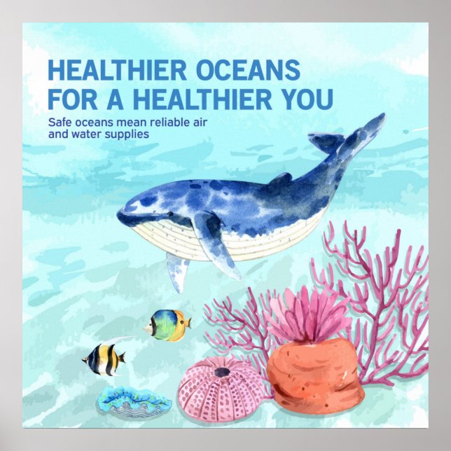 Póster Colorida cita moderna de Proteger la vida marina (Frente)