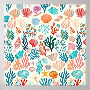 Póster Colorida concha de coral tropical de verano